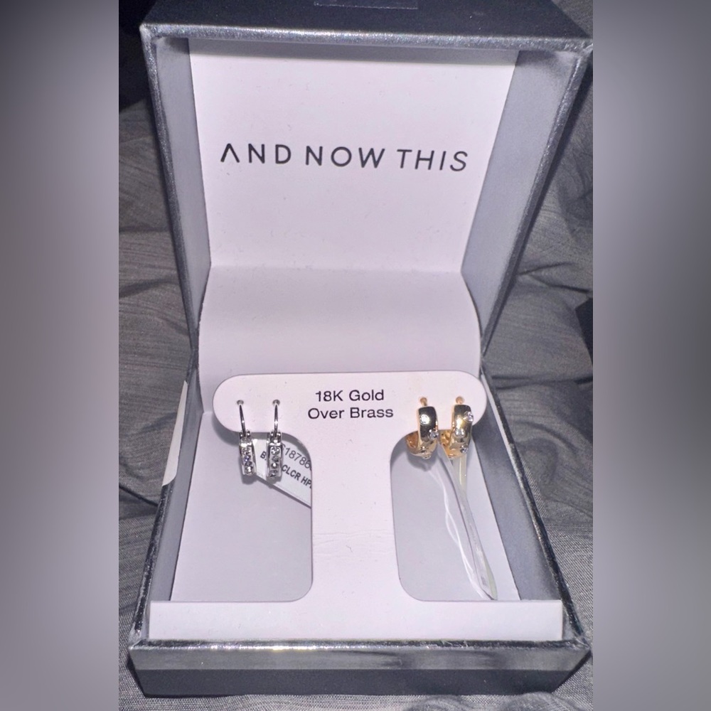 NWT And Now This Crystal Small Hoop Earrings in Silver & Gold-Plate,